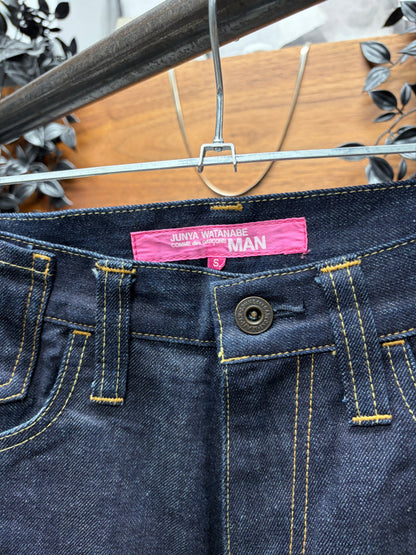 2011 Junya Watanabe Reconstructed Patchwork Raw Blue Bootcut Denim