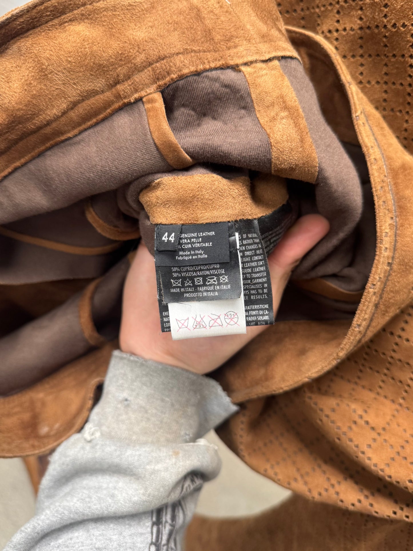 Gucci by Tom Ford ‘Diamante’ Perforated Brown Suede Biker Jacket