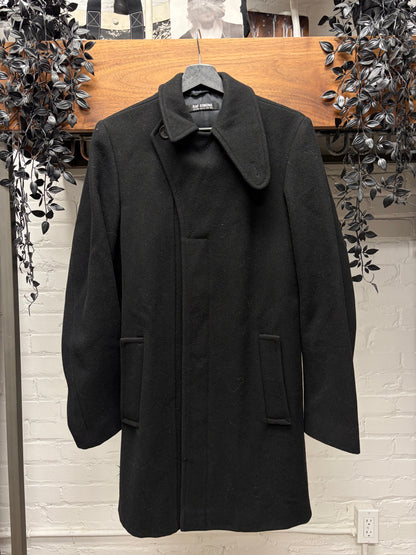 AW2008 Raf Simons Black Asymmetric Collar Wool Full Length Coat