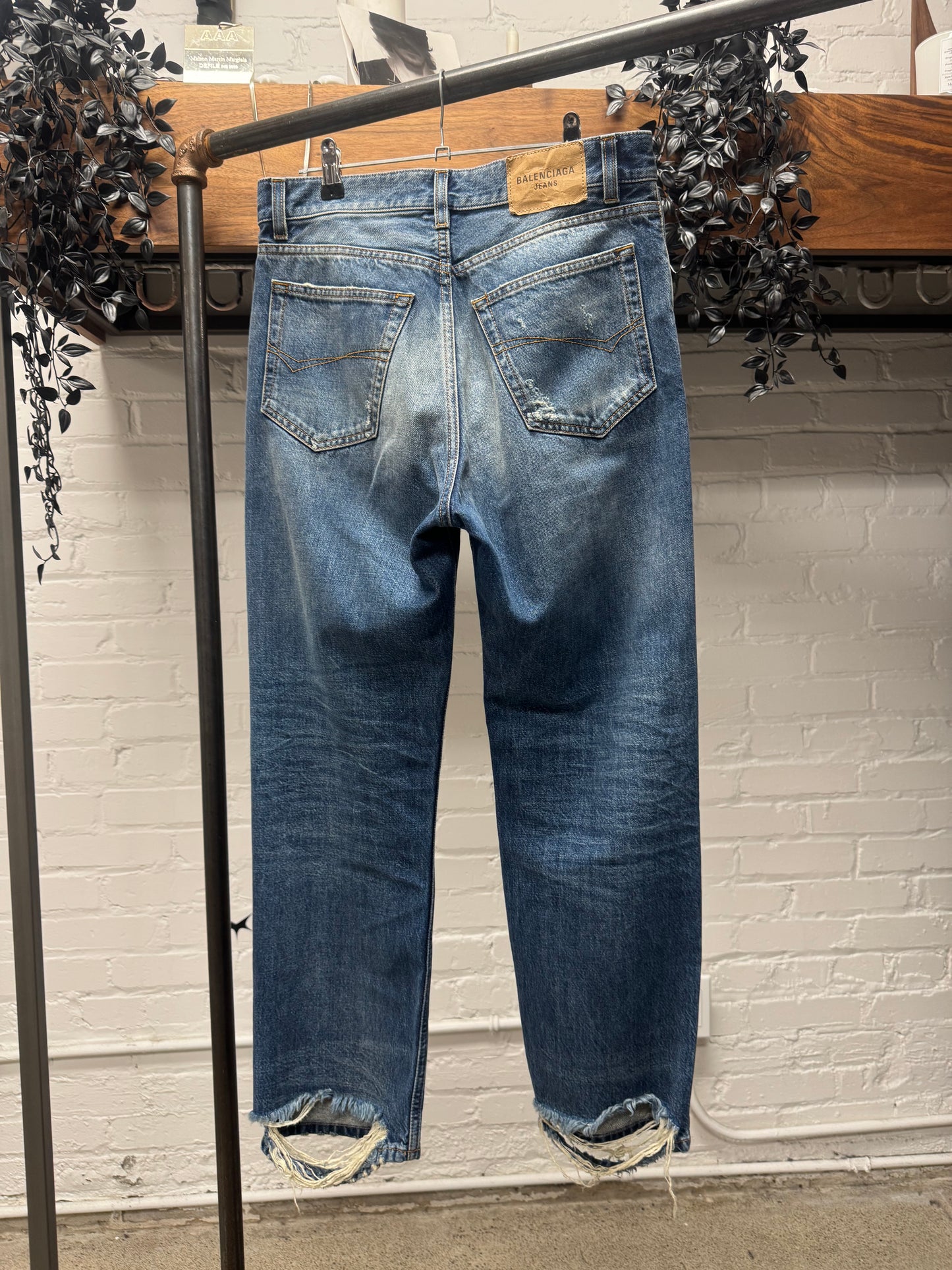 2021 Balenciaga Washed Blue ‘Heelbite’ Bootcut Denim