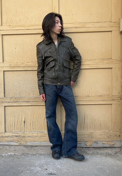 2000’s Roberto Cavalli ‘Moss Green’ Cargo Pocket Leather Jacket