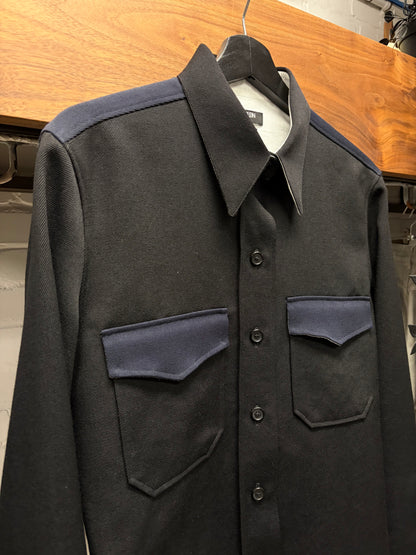 CK205W39Nyc Calvin Klein By Raf Simons Western Black/Navy Two Tone Button Up Shirt