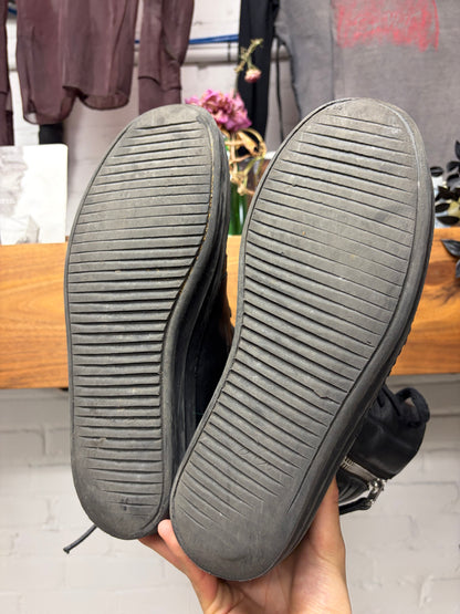 SS2016 Rick Owens ‘Cyclops’ Exposed Outside Zip ‘Geobasket’ Black Leather High Top Sneakers