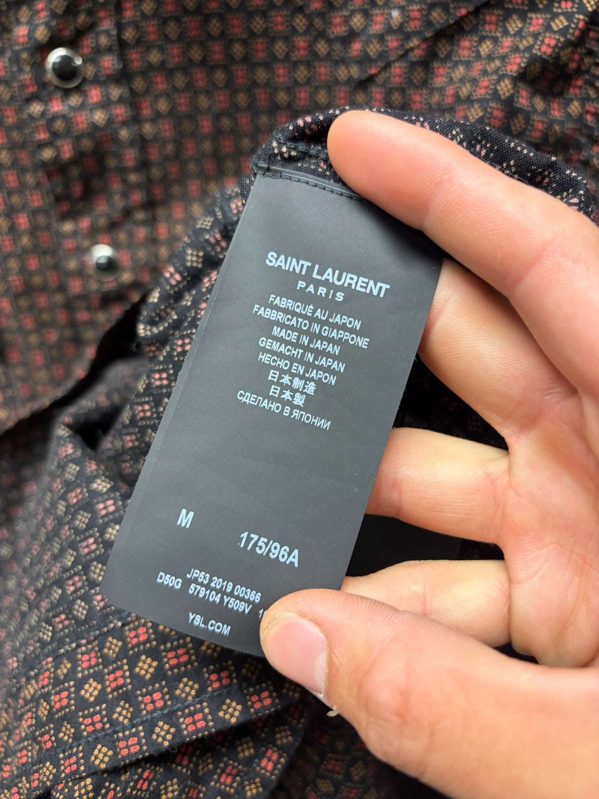 2019 Saint Laurent Black/Red Patterned Button Snap Western Shirt
