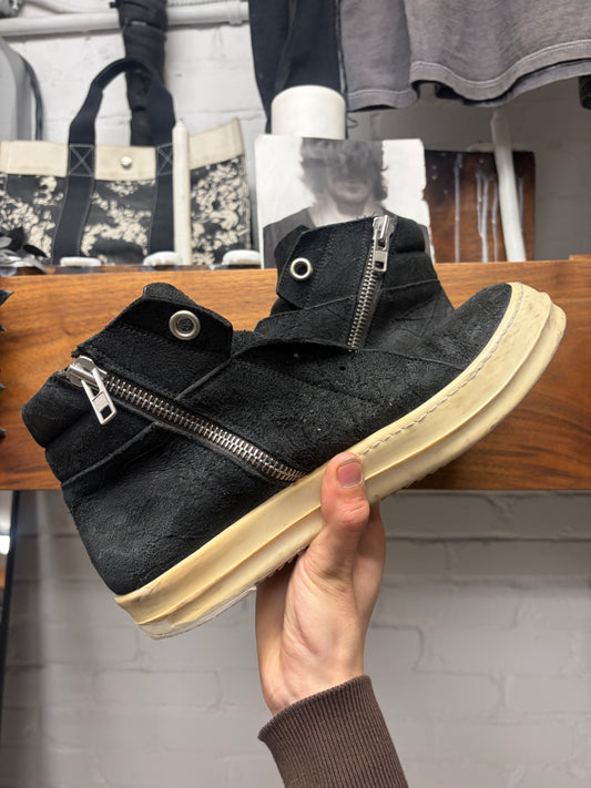 Rick Owens Blistered Black/Milk Suede ‘Island Dunk’ Mid Top Sneakers