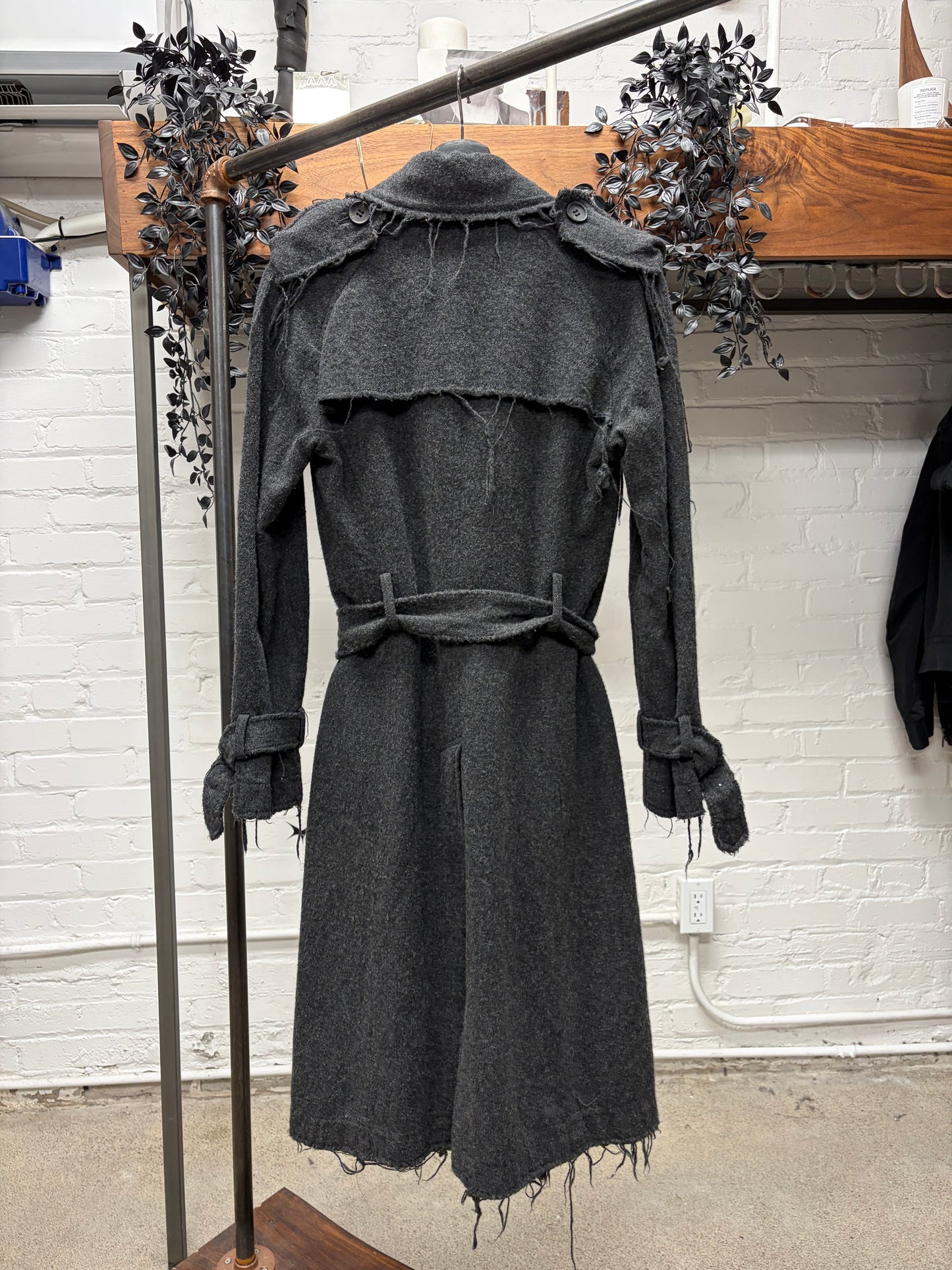 AW2003 Junya Watanabe Distressed Wool Double Breasted Trench Coat