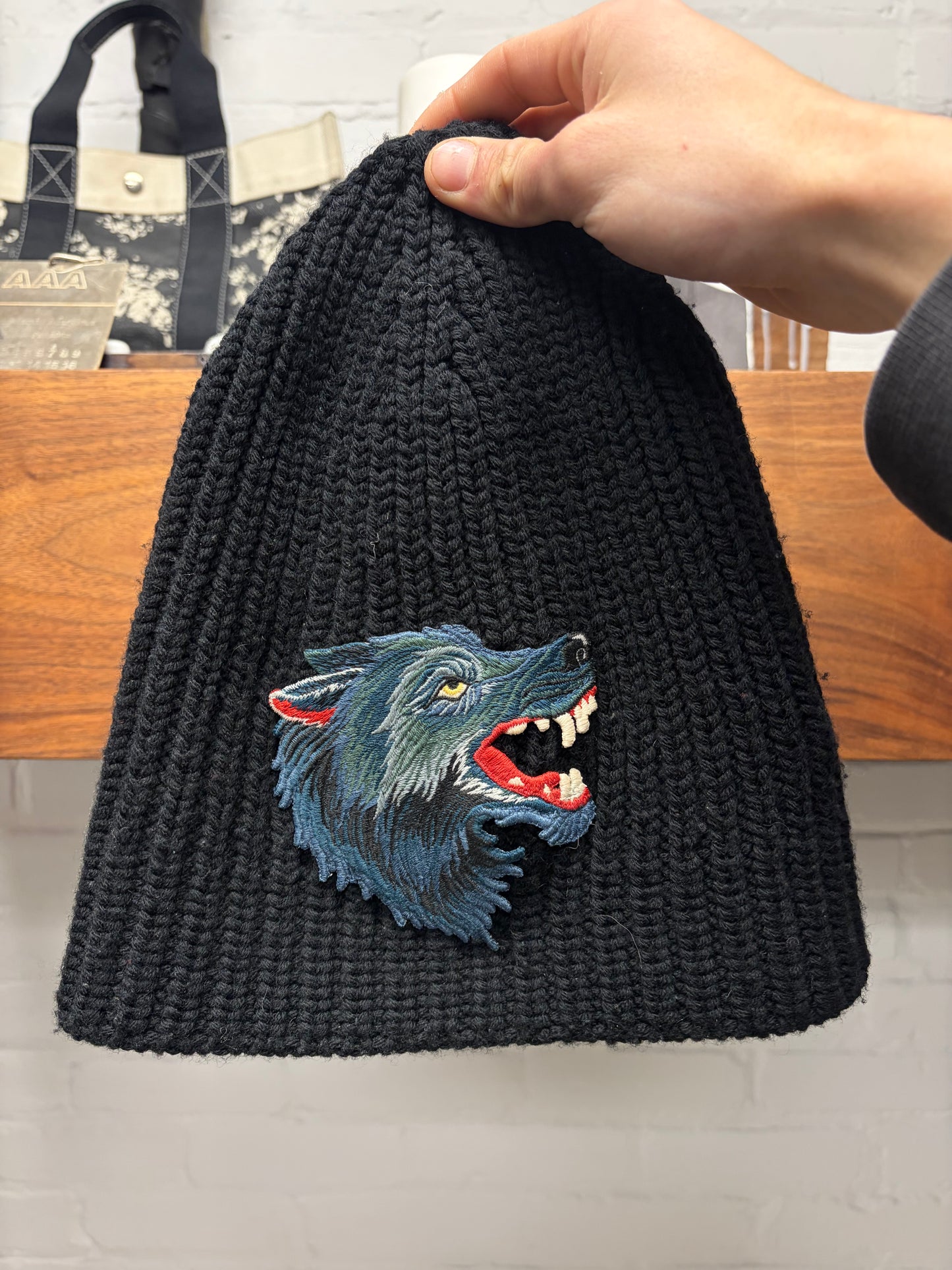 Gucci Wolf Appliqué Patch Knit Wool Beanie