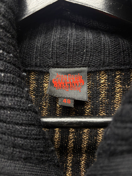 Vintage Jean Paul Gaultier Ribbed Black/Gold Zip-Up Sweater