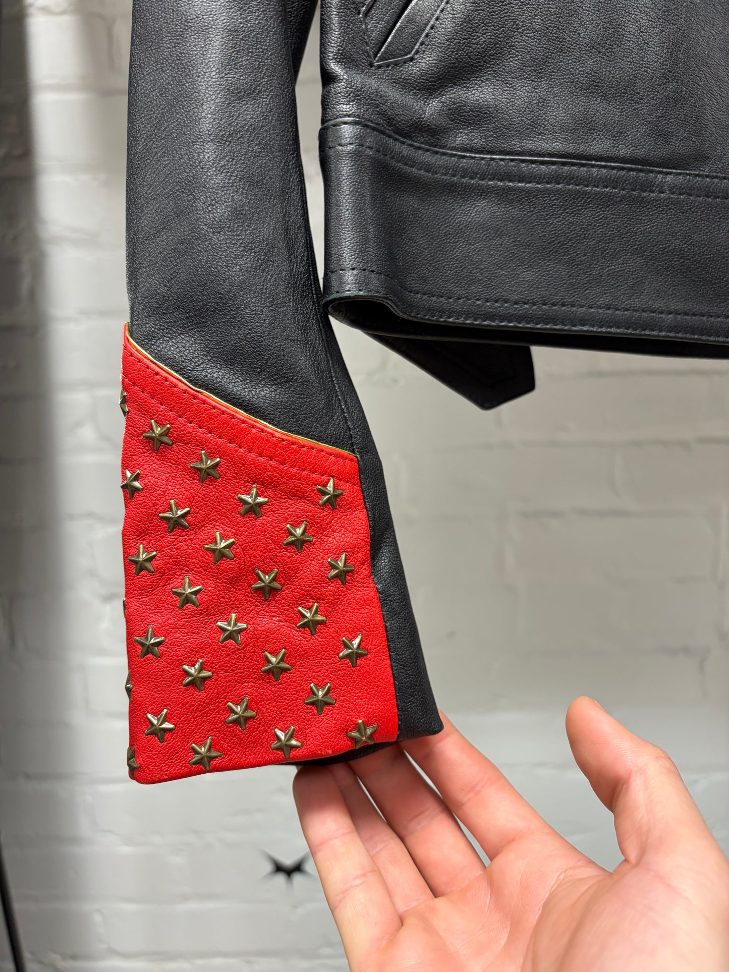 SS2015 SAMPLE Saint Laurent by Hedi Slimane ‘Star Studded’ Black/Red Leather Biker Jacket