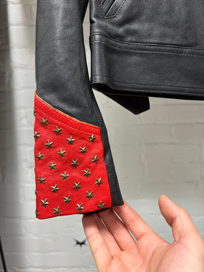 SS2015 SAMPLE Saint Laurent by Hedi Slimane ‘Star Studded’ Black/Red Leather Biker Jacket