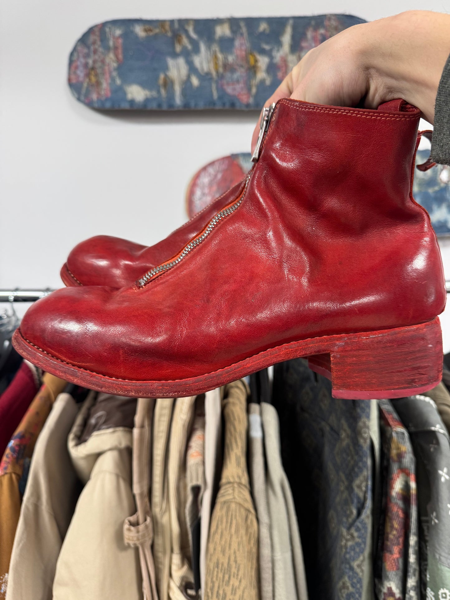 Guidi ‘PL1’ Red Leather Front Zip Boots