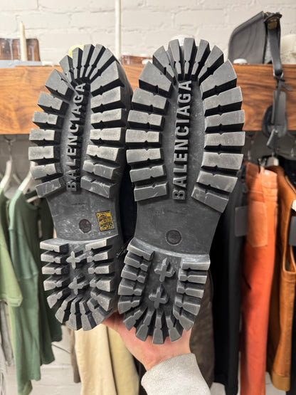 Balenciaga Black Distressed Canvas ‘Strike’ Combat Boots