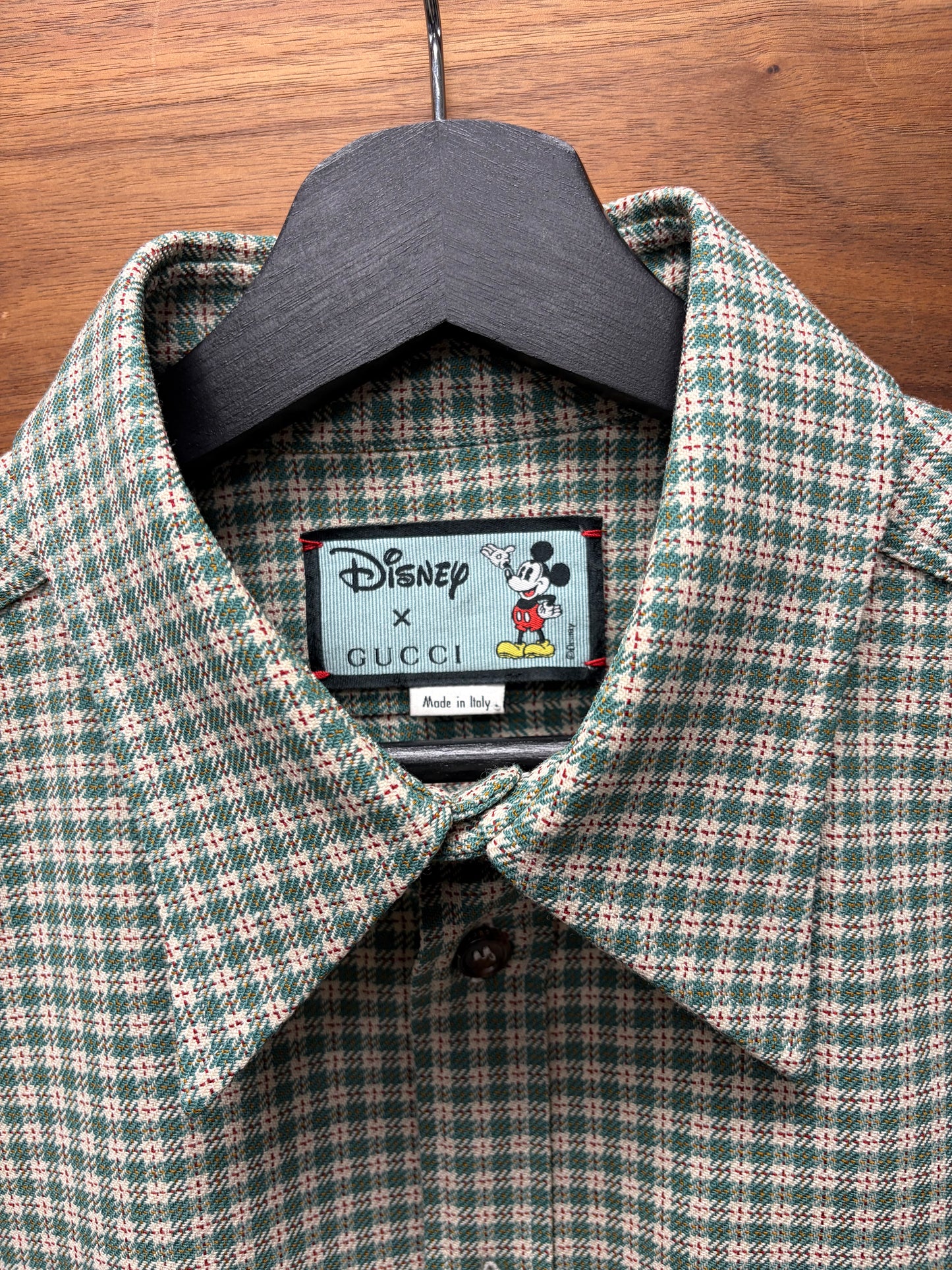 Gucci x Disney ‘Mickey Mouse’ Green Gingham Plaid Short Sleeve Shirt