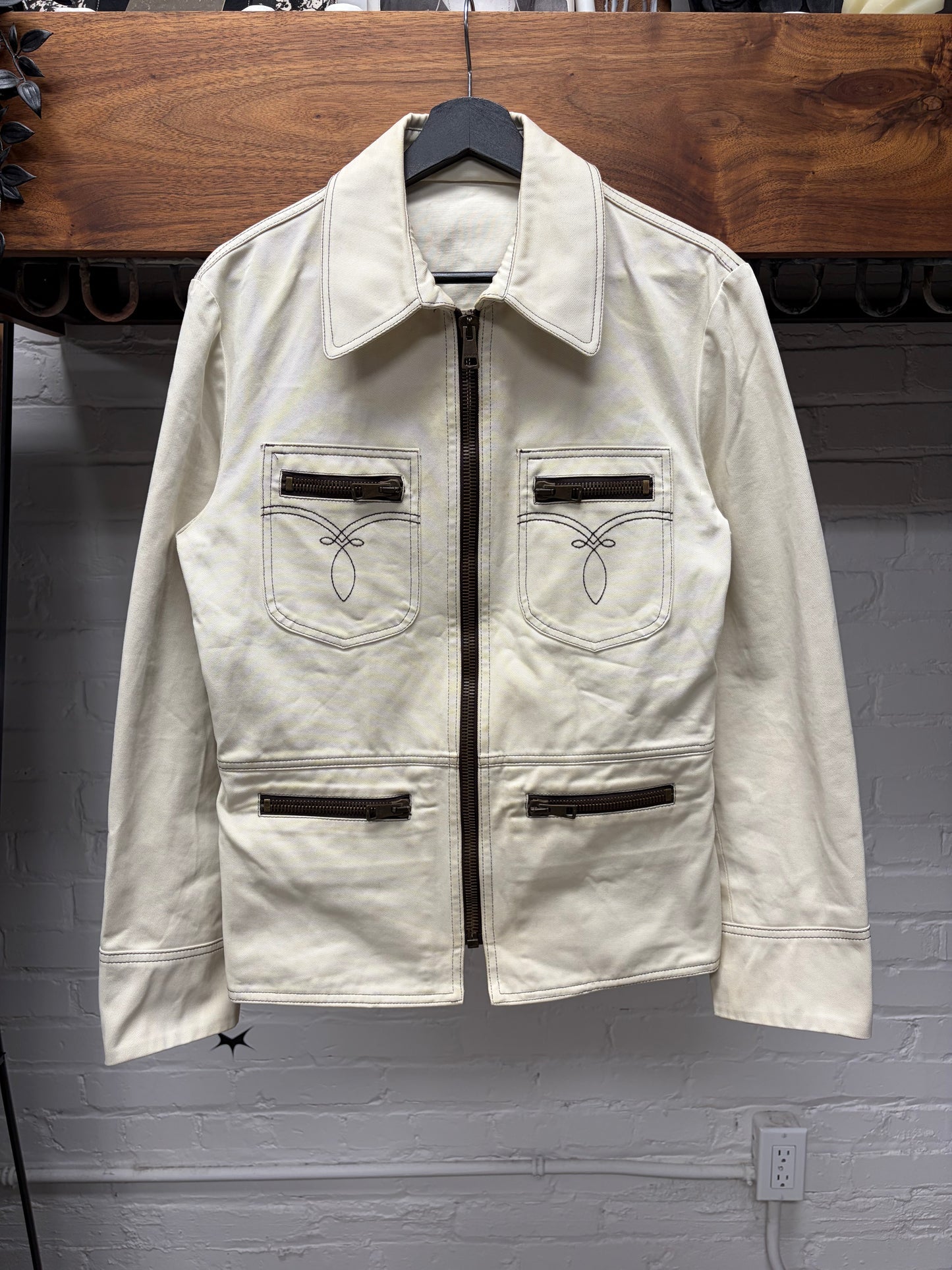 Mid 2000s Gucci by Frida Giannini Western Denim Cream White Work Jacket