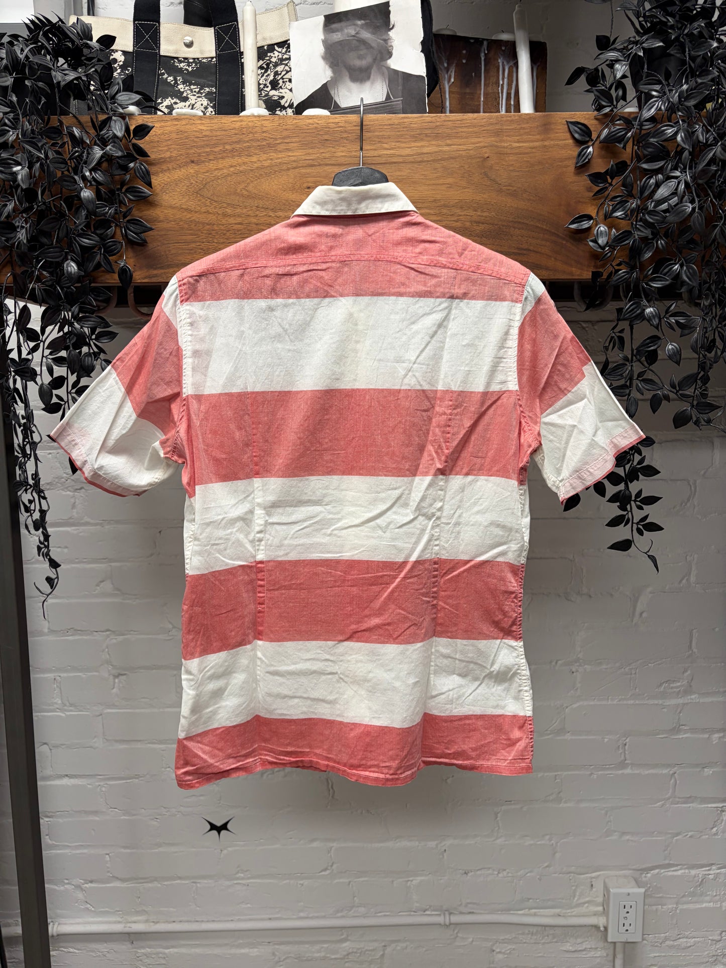 SS2008 Raf Simons Red/White Striped Short Sleeve Shirt