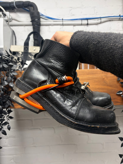 Dirk Bikkembergs Bungee Cord Metal Heel Black Leather Boots