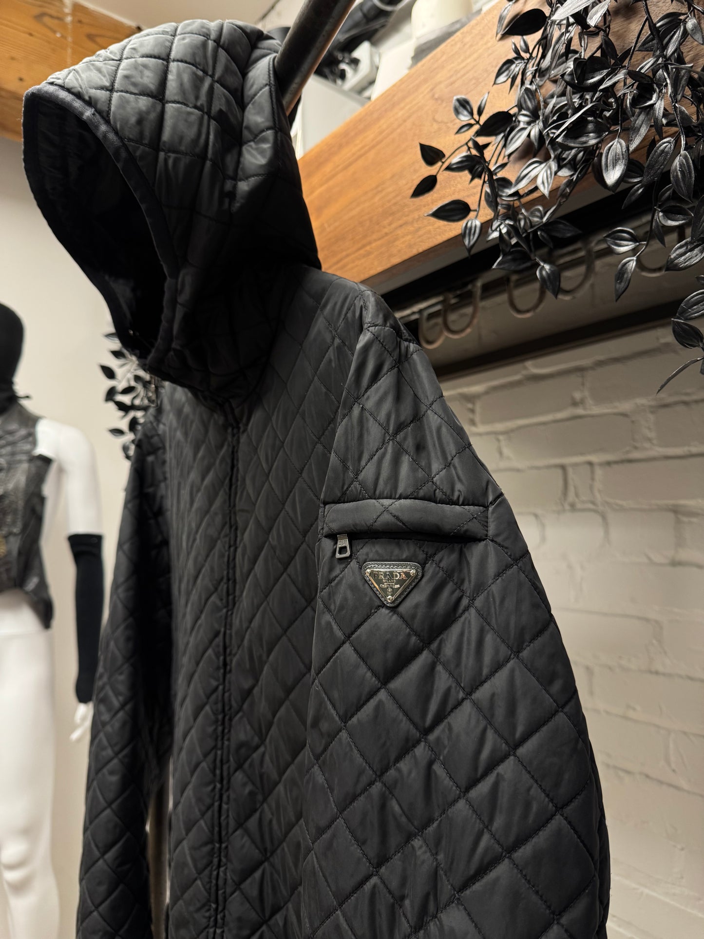 2000s Prada Quilted Down Fill Saffiano Logo Puffer Jacket