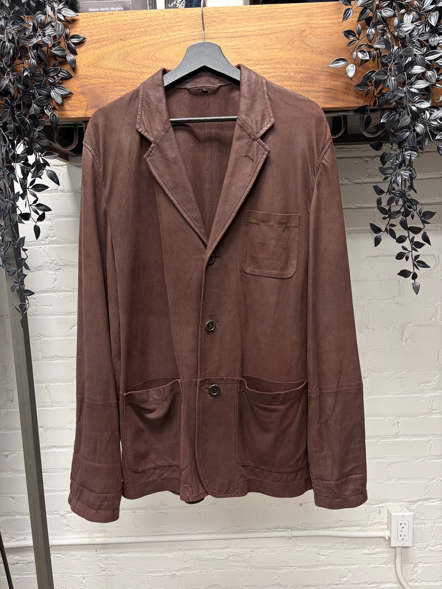 Vintage 90s Ann Demeulemeester Faded Brown Mens Leather Blazer