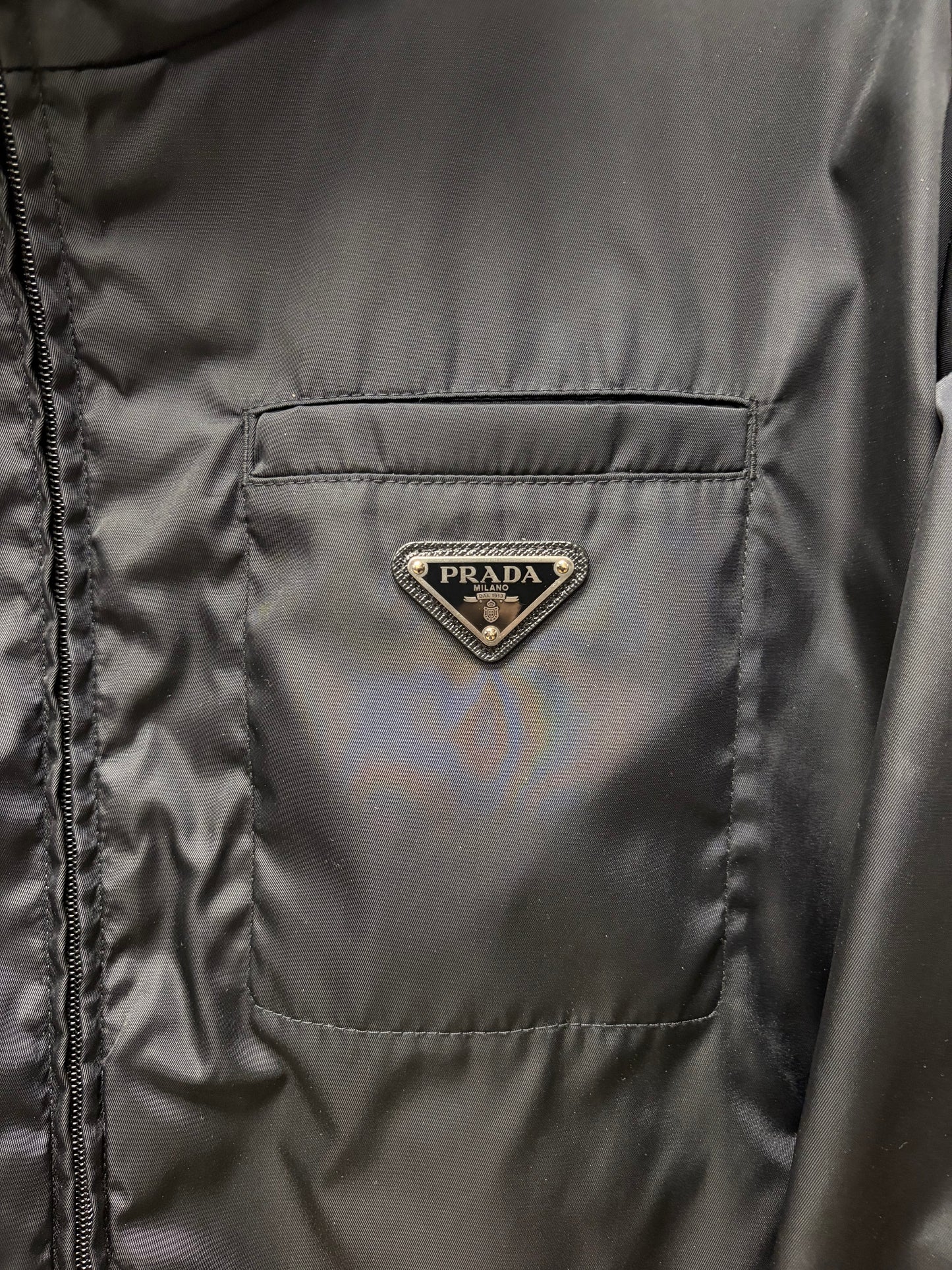 Prada Saffiano Logo Cropped Black Nylon Hooded Windbreaker