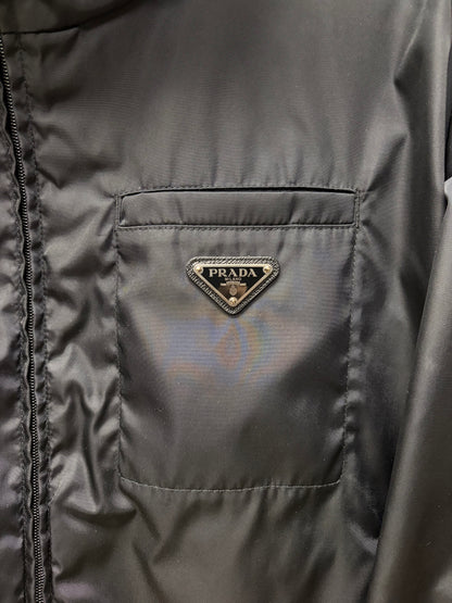Prada Saffiano Logo Cropped Black Nylon Hooded Windbreaker