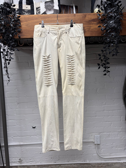 AW2002 Helmut Lang Cream Suede ‘Corset Bondage’ Slim/Straight Leg Leather Pants
