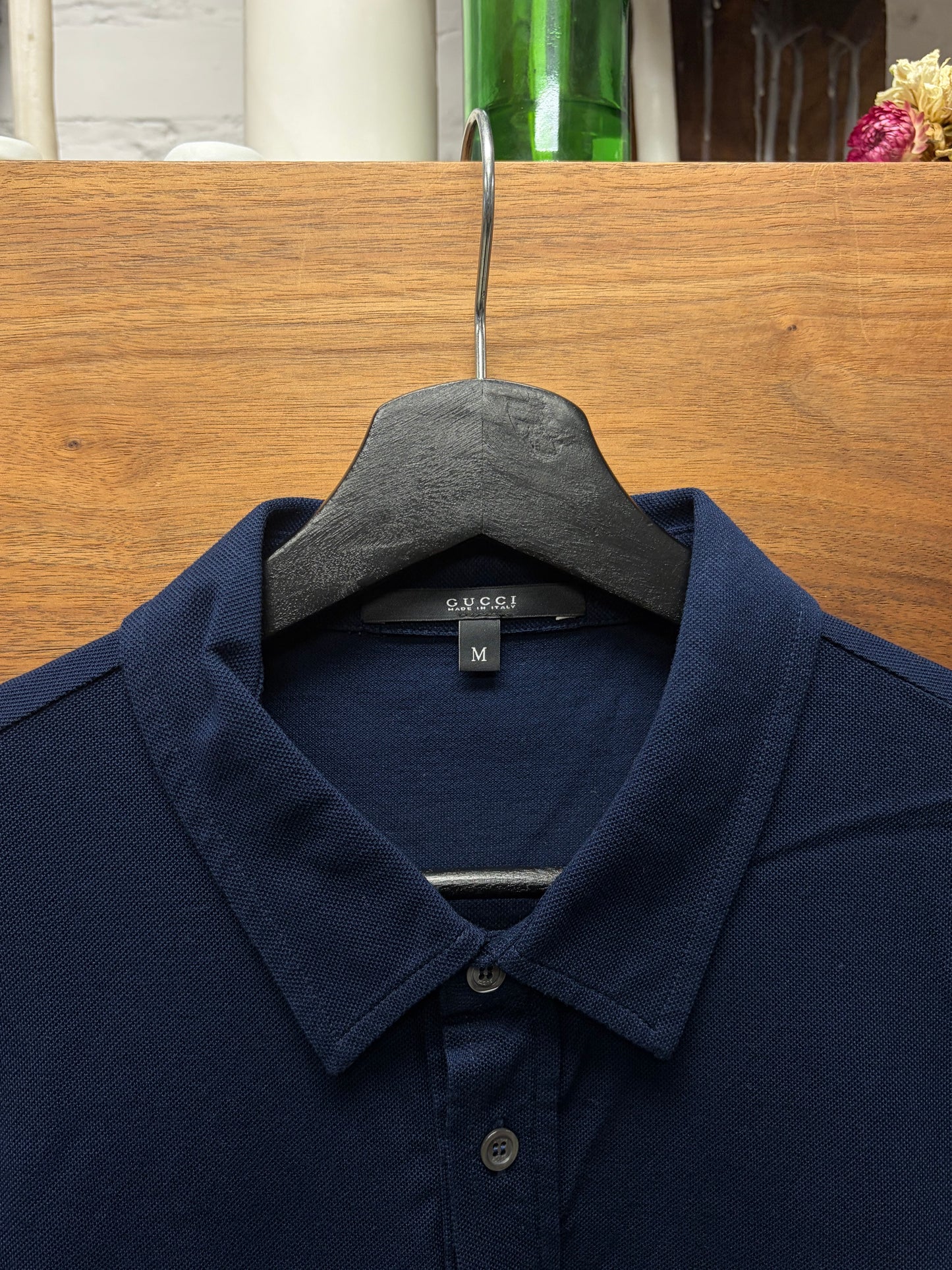 Gucci Navy Blue Polo with ‘Rolled Hem’ Color-Blocked Sleeve Polo