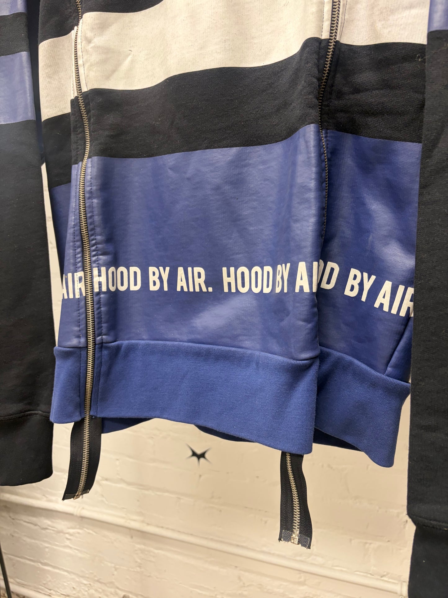 Hood by Air ‘Double Zip’ Extended Zipper Track Black/Blue Pullover Hoodie