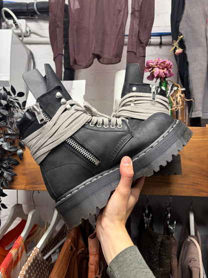 Rick Owens × Doc Martens '1460' Quad Sole Black Leather Combat Boots