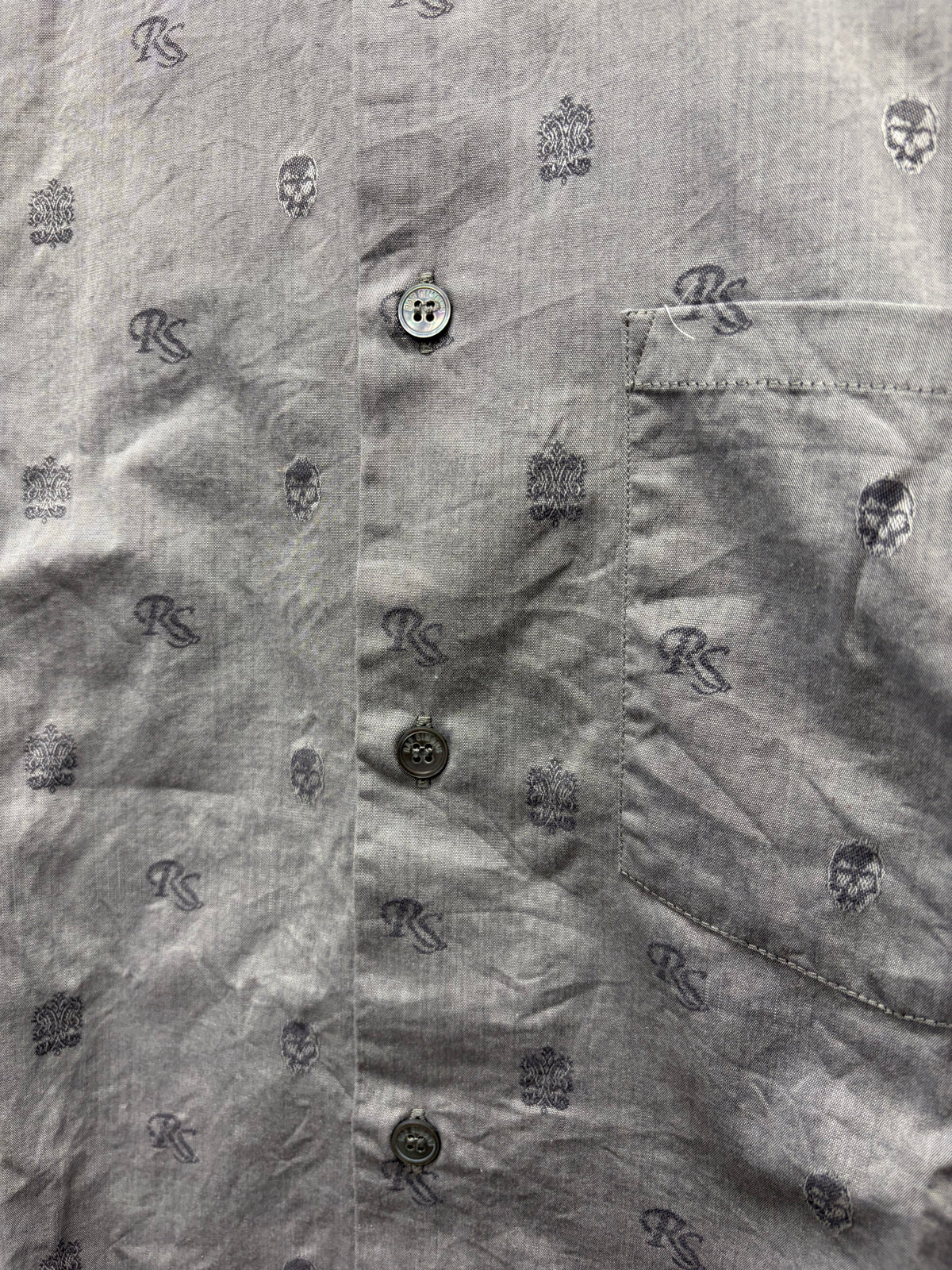 AW2006 Raf Simons ‘Iconography Monogram’ Grey Skull/RS Logo Button Up Shirt