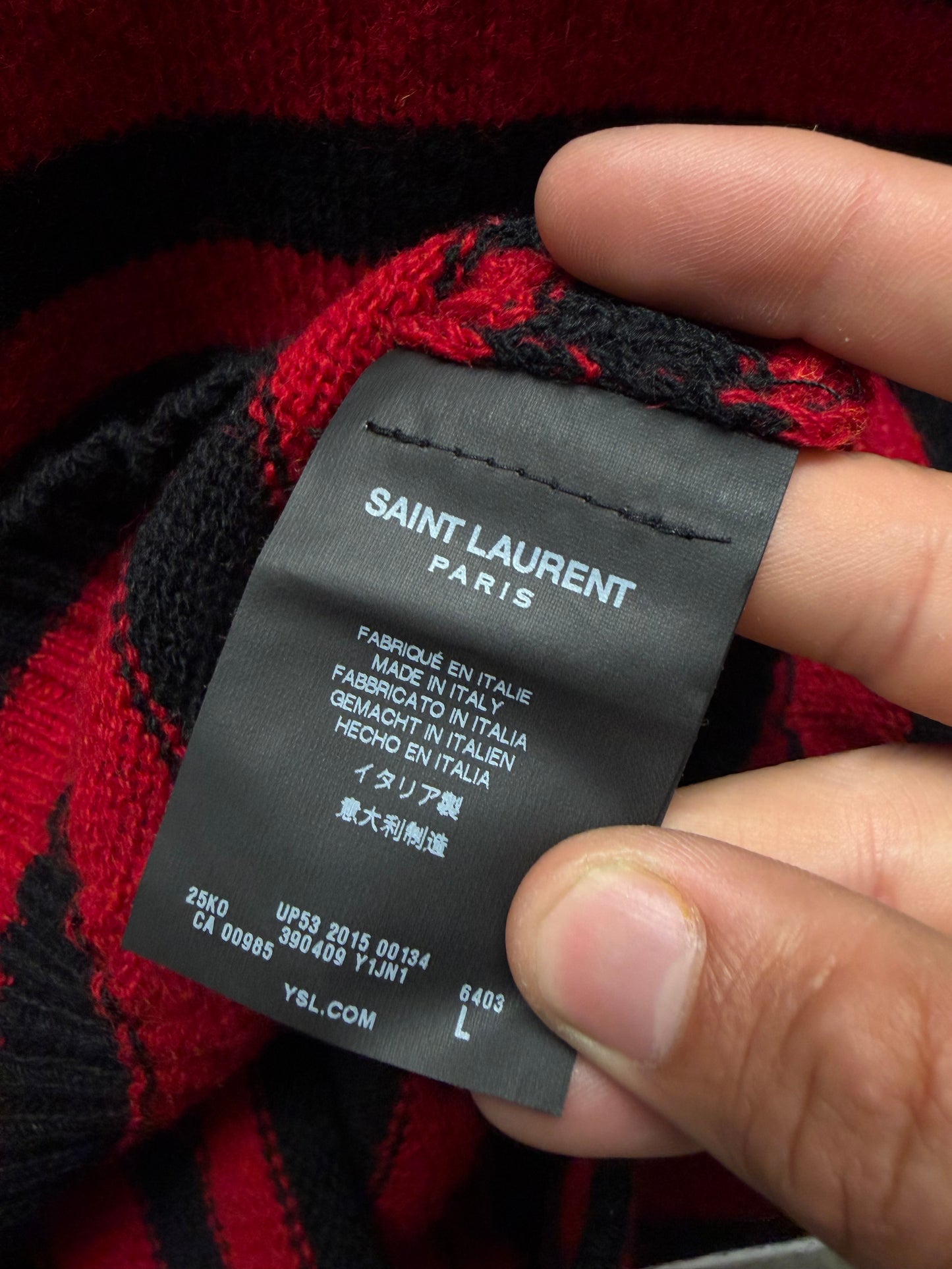 AW2015 Saint Laurent by Hedi Slimane Black/Red Striped Knit Sweater