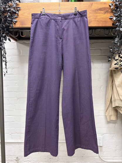 Ann Demeulemeester ‘Glitter’ Purple Cotton Pleated Wide Leg Trousers