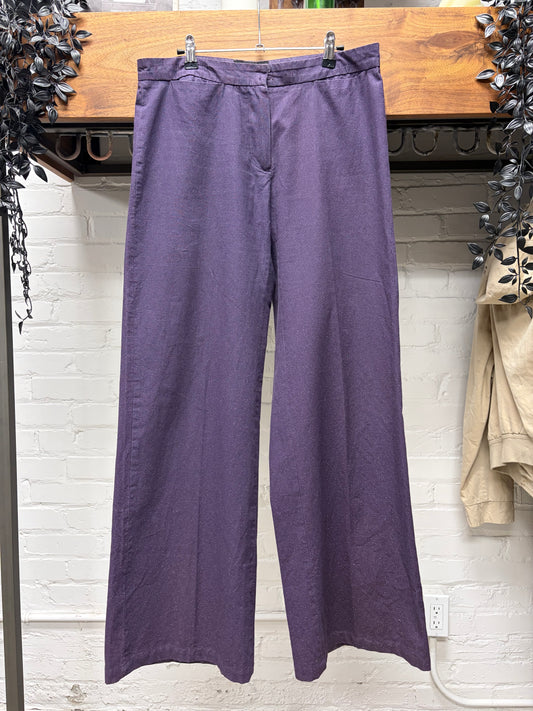 Ann Demeulemeester ‘Glitter’ Purple Cotton Pleated Wide Leg Trousers