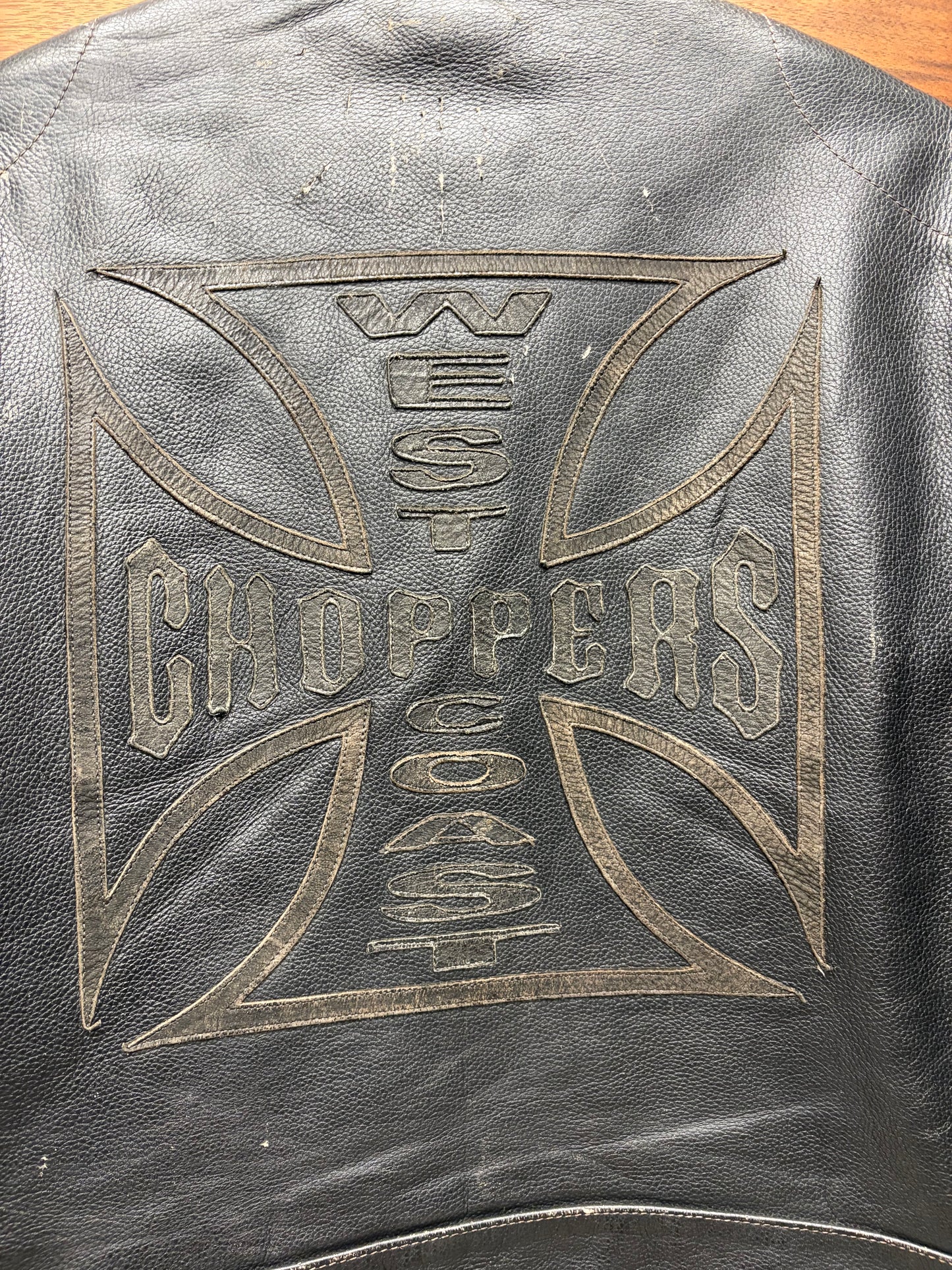 Vintage 90s West Coast Choppers ‘Cross Patch’ Black Calfskin Leather Biker Jacket