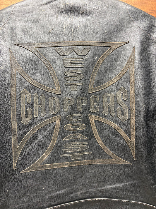 Vintage 90s West Coast Choppers ‘Cross Patch’ Black Calfskin Leather Biker Jacket