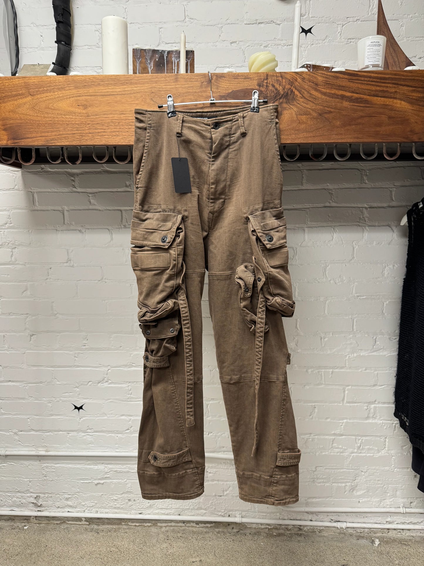 AW2021 Julius ‘Gas Mask’ Heavy Cotton Brown Wide Leg Cargo Pants