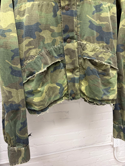 424 Army Camouflage Cropped Cut Hooded Jacket