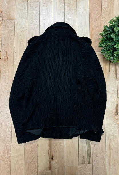 Tete Homme Black Leather Accented Peacoat
