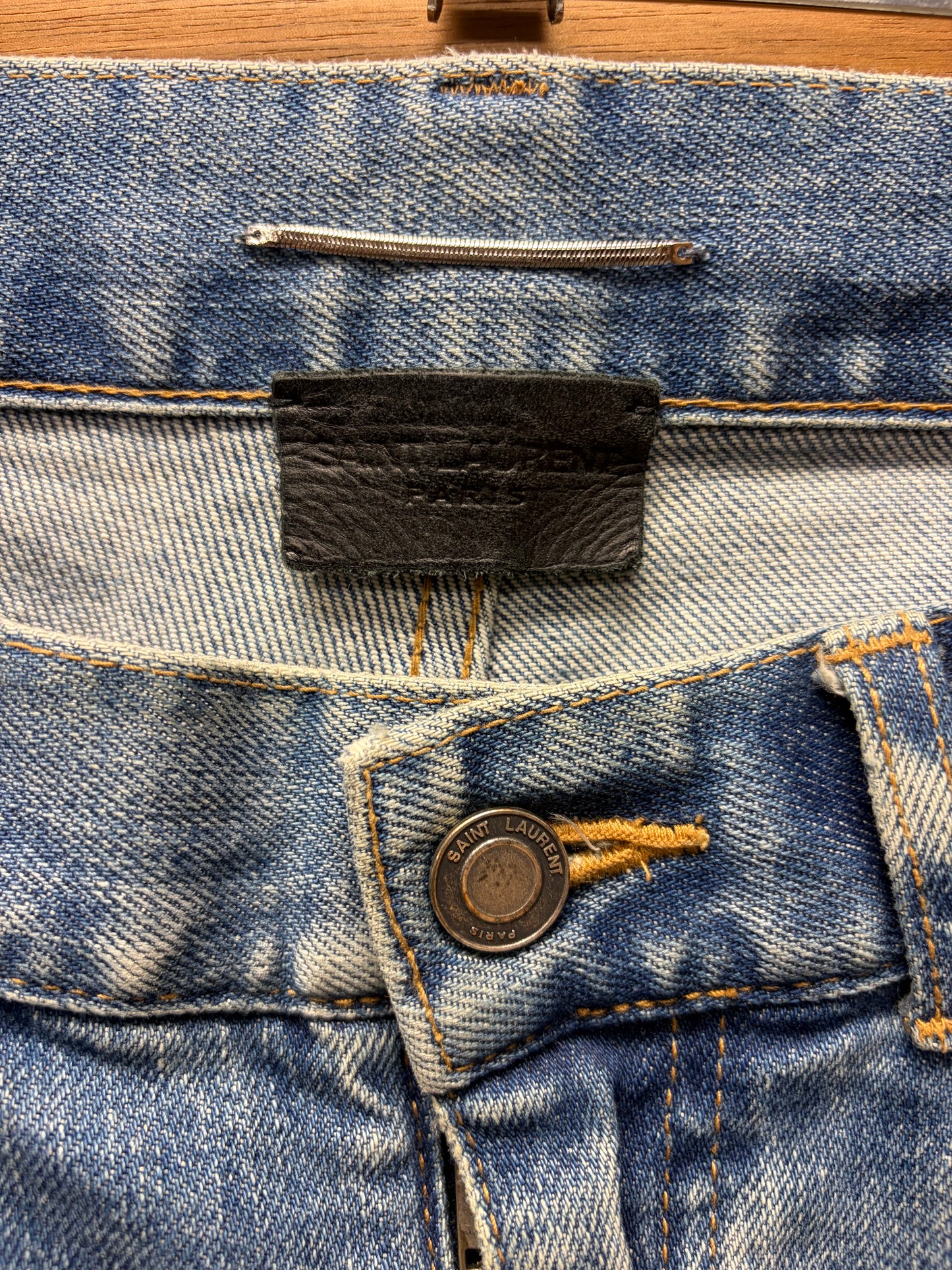 2019 Saint Laurent ‘D03’ Washed Blue Distressed Skinny Jeans