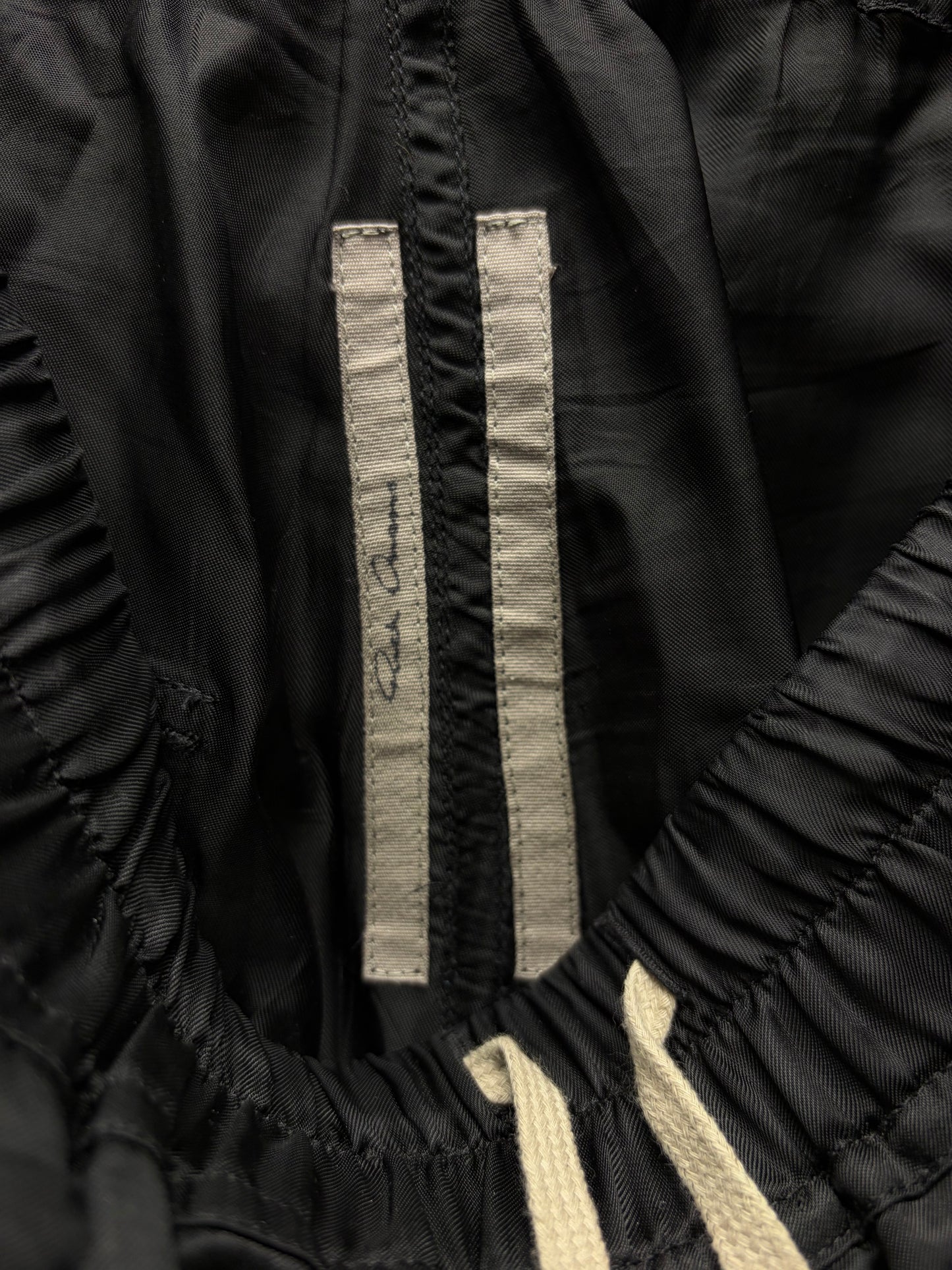 Rick Owens Black ‘Bela’ Black Cupro Drop Crotch Shorts