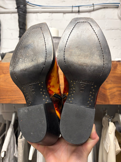 Vetements Flame Appliqué Black Leather Cuban Heel Boots