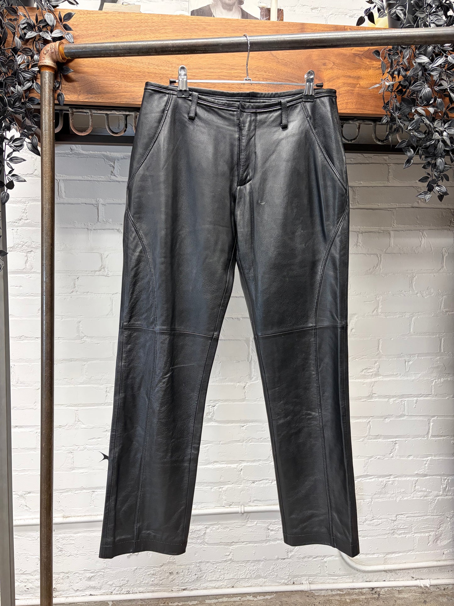 Vintage 90s Jean Paul Gaultier Homme Black Lambskin Leather ‘Darted’ Pants