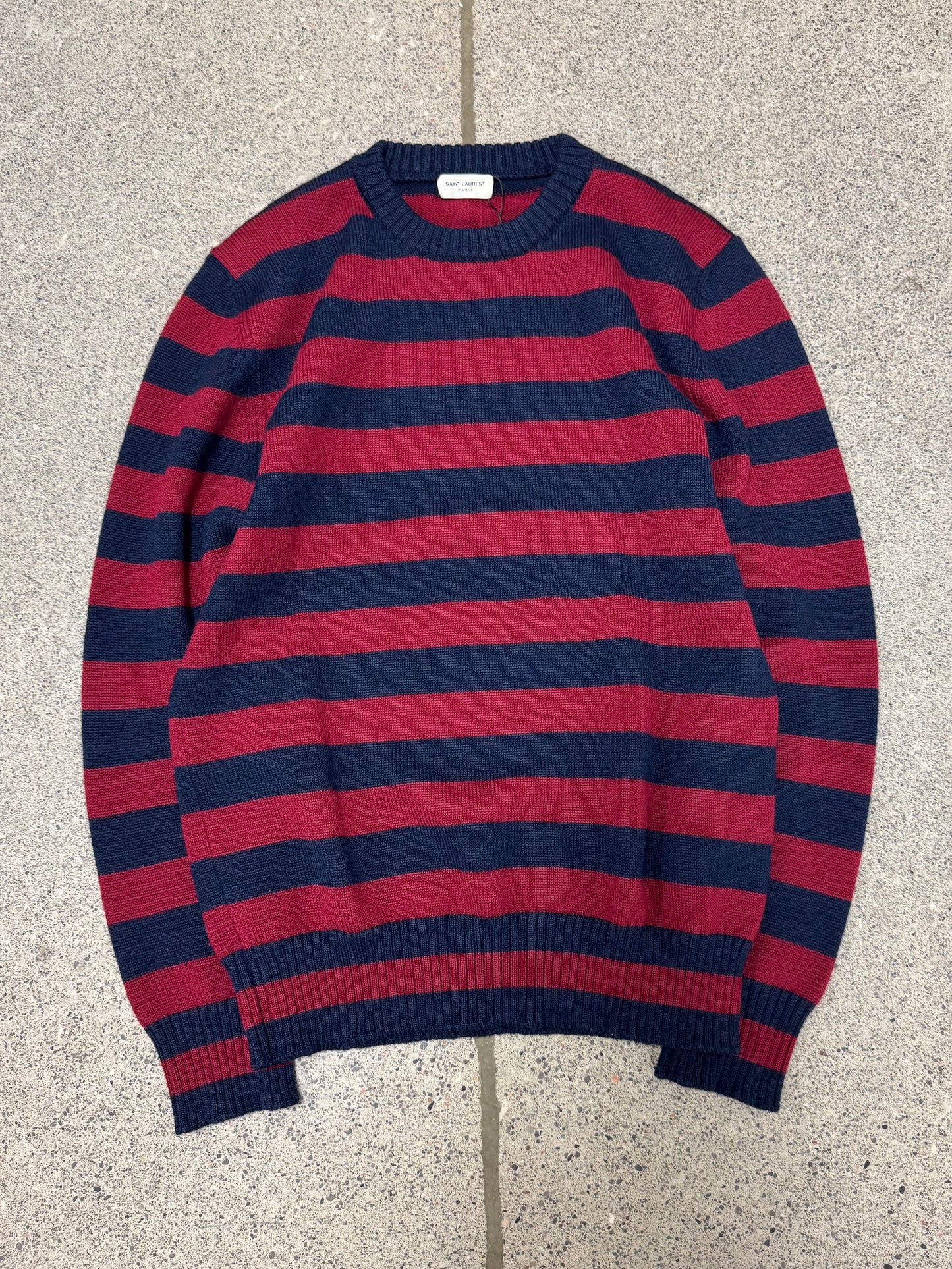 AW2015 Saint Laurent by Hedi Slimane Red/Navy Striped Knit Sweater
