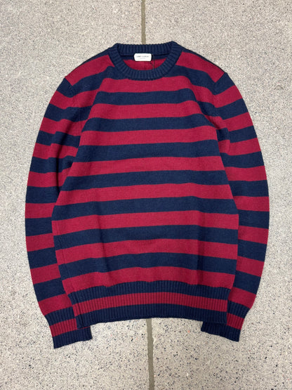 AW2015 Saint Laurent by Hedi Slimane Red/Navy Striped Knit Sweater