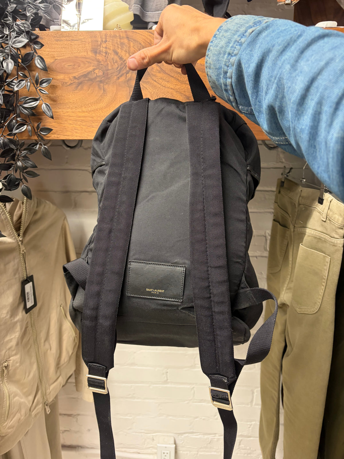 Saint Laurent Black Canvas ‘Explorer’ Backpack with Leather Trim