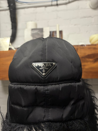 AW2019 Prada Black Fur Nylon Urshanka ‘Trapper’ Hat