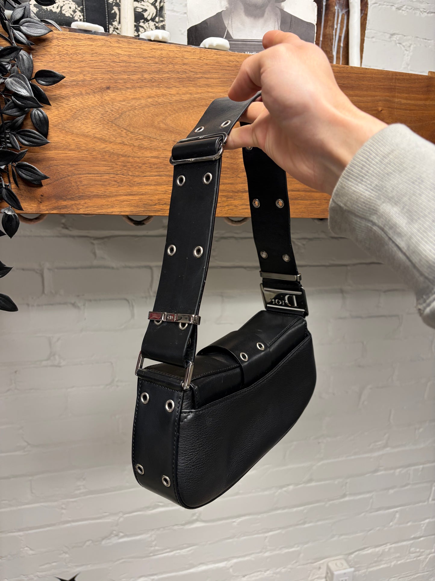 2003 Dior by John Galliano Street Chic ‘Columbus’ Studded Black Leather Shoulder Bag