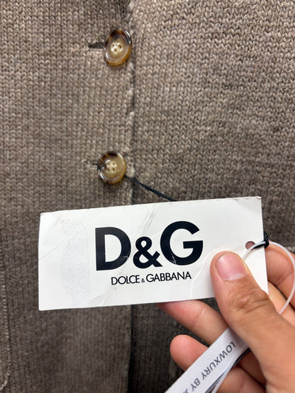 Dolce & Gabbana Leather Lined Brown Wool Contrast Seam Collared Sweater