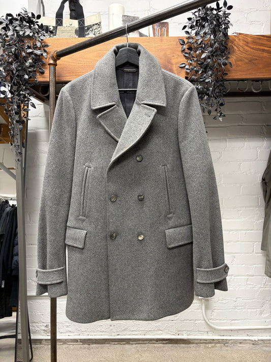 Alexander McQueen Double Breasted Grey Wool Peacoat