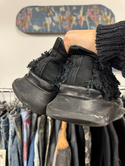 Rick Owens ‘Abstract’ Shredded Denim Low Top Sneakers