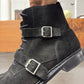 Balmain ‘Double Buckle’ Black Suede Combat Boots